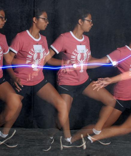 multiple images of girl in fencing pose